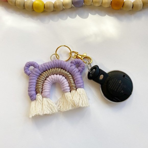 Macrame Bear Rainbow Keychain, Macrame Bag Charm, Purse Charm,Boho Bridal Decor - Picture 3 of 5